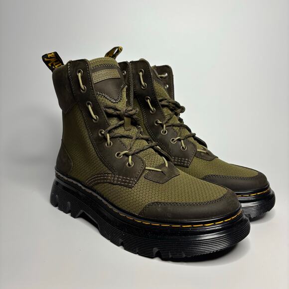 Dr. Martens Tarik TG Waxed Leather & Nylon Utility Boots in DMS Olive - Picture 6 of 10
